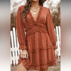 Ruffled V-Neck Dress | Amazon | Burnt Orange | M